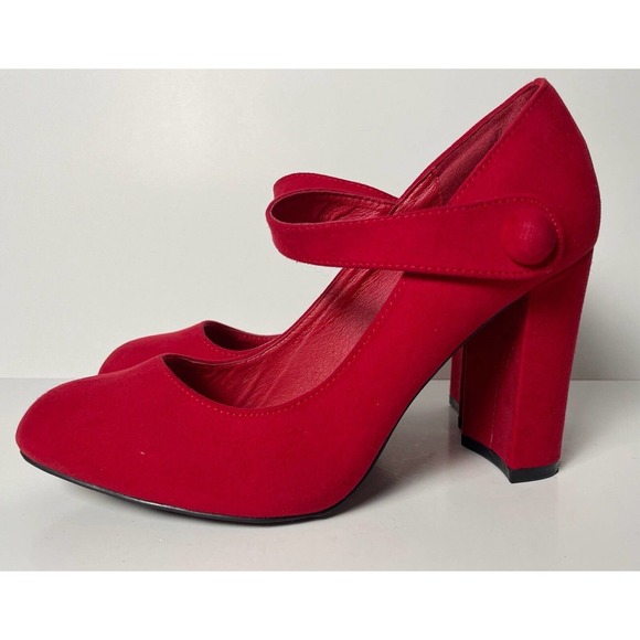 Mary Jane Shoes C Comfort Bright Red Faux Suede Mary Jane Heels